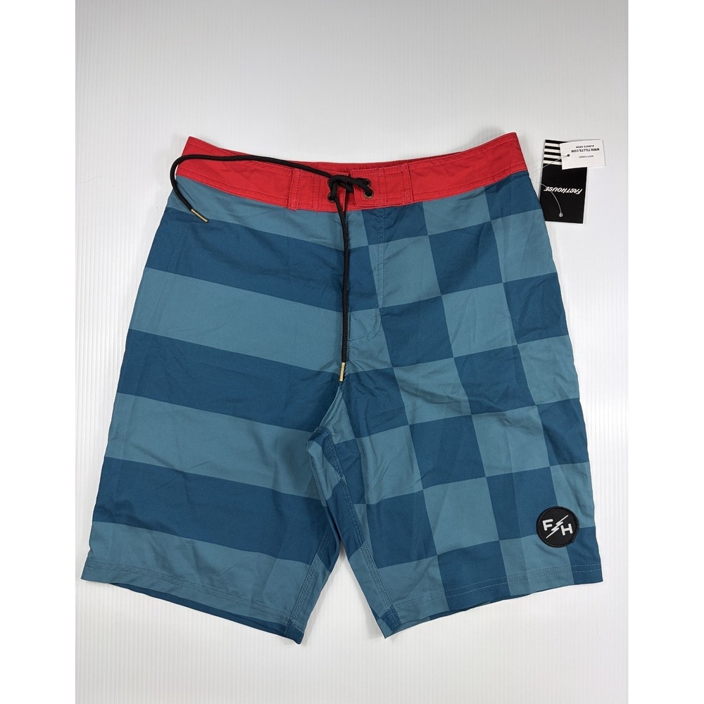 Fasthouse Boardshorts Mens 30 After Hours Banner Blue Check Striped Swim Trunks